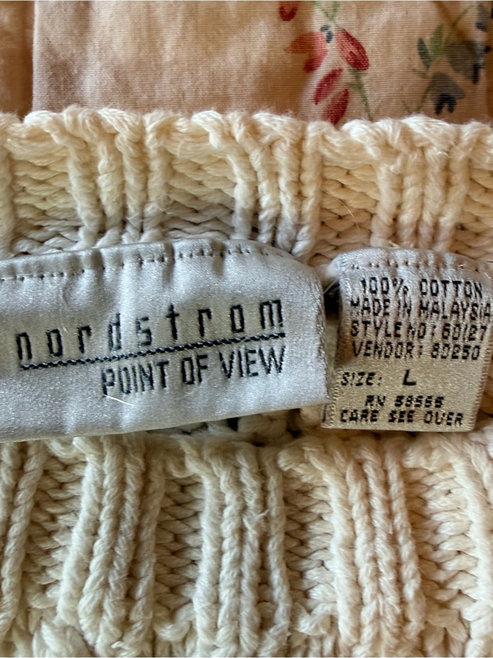 Vintage Nordstrom Point of View Ivory Chunky Cable Knit Sweater Sz L - Picture 3 of 6